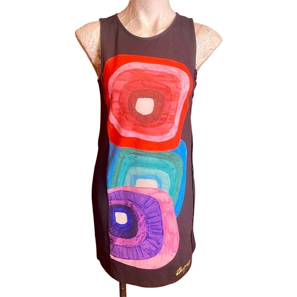 DESIGUAL RHINA A-LINE colorful Mini DRESS WOMEN'S Graphic Knit Sz M - Picture 3 of 10